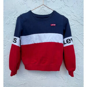 Vintage Levis Kids Pullover Long Sleeve Crew Neck Sweatshirt Blue White Red M